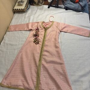 Moroccan Girls Caftan Pink Handmade Traditional Dress Size 4–6 Years